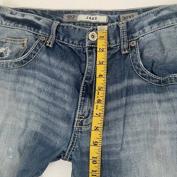 BKE Jeans Mens 33x34XL Jake Blue Denim Distressed Knee Patches Thick Stitch - Picture 10 of 11